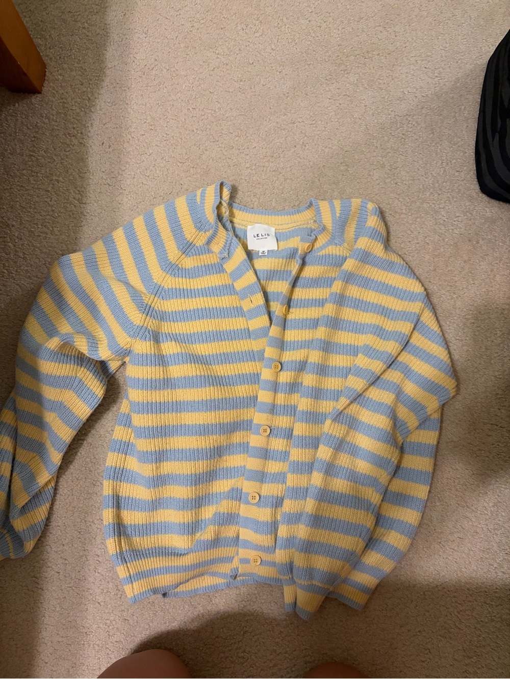 Le Lis Yellow and Light Blue Striped Button-Up Cardigan